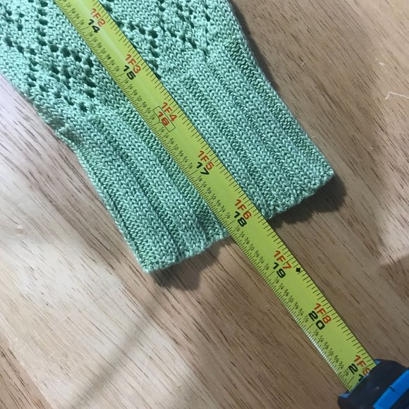 Vintage USA Notations Women's Medium Crop Neon Green Crochet Knit Open Front Car - Picture 11 of 14